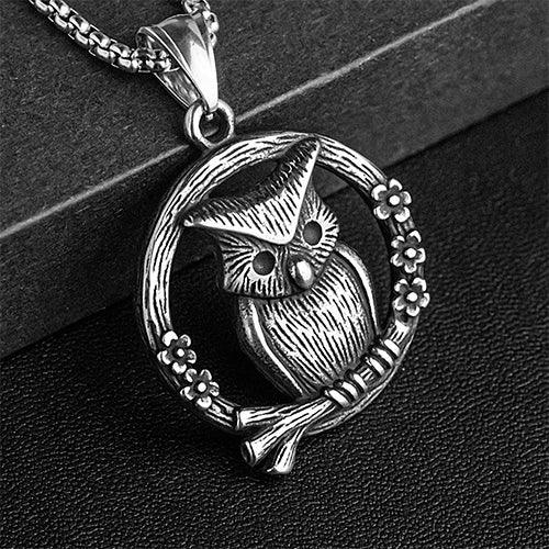 Wolfha Jewelry Vintage Owl Round Stainless Steel Pendant 1