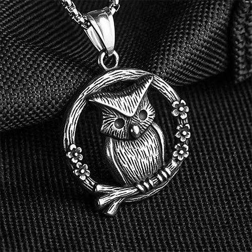 Wolfha Jewelry Vintage Owl Round Stainless Steel Pendant 2