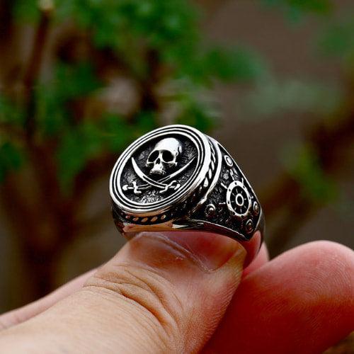 Wolfha Jewelry Vintage Pirate Stainless Steel Skull Ring 4