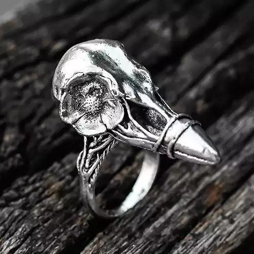 Wolfha Jewelry Vintage Raven Skull with Flower Ring 1