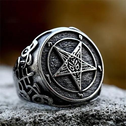 WOLFHA JEWELRY Vintage Satanic Star Circle Stainless Steel Ring 1
