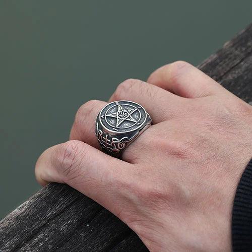 WOLFHA JEWELRY Vintage Satanic Star Circle Stainless Steel Ring 6