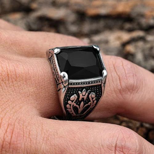 Vintage Setting Black Gemstone Tulip Ring WOLFHA