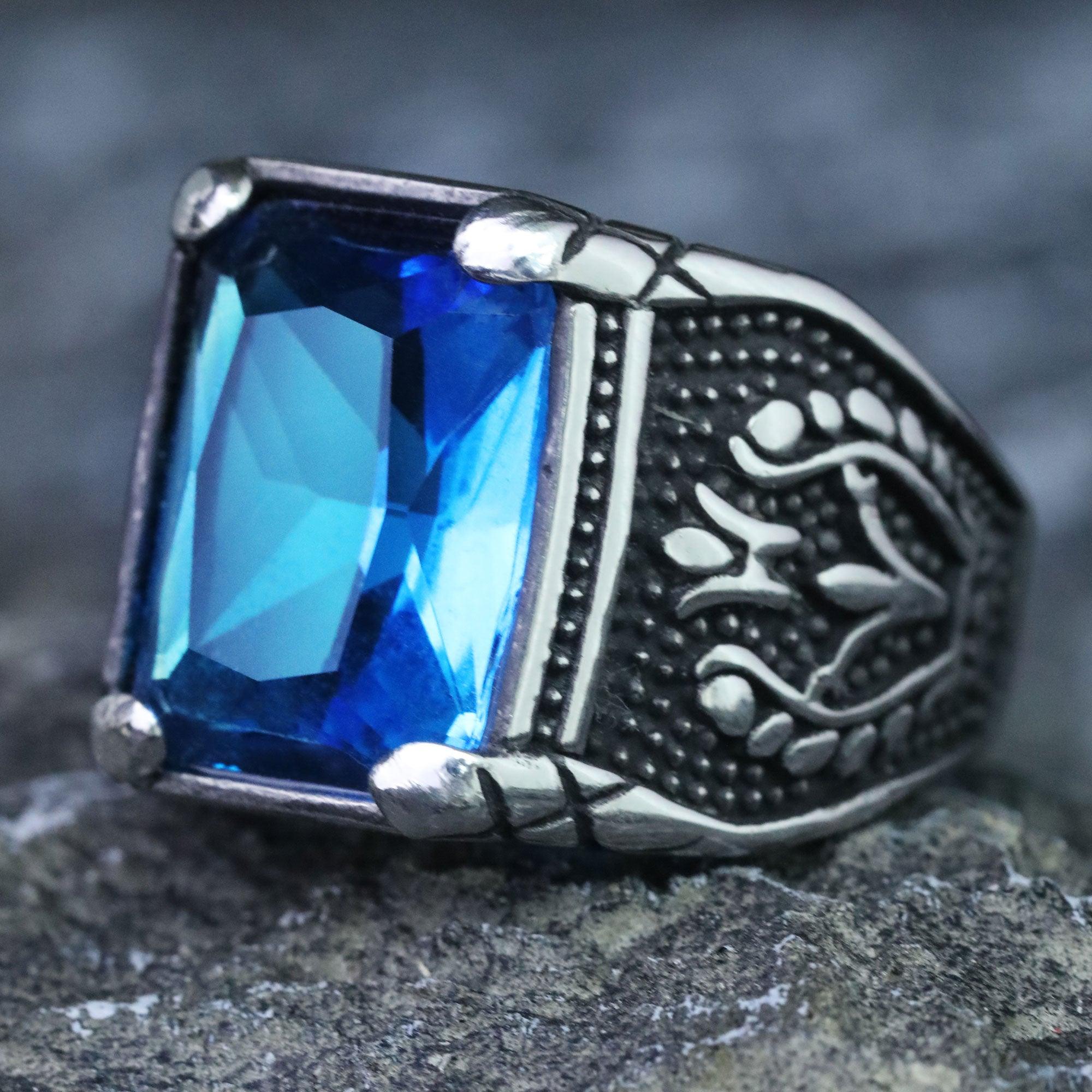 WOLFHA JEWELRY RINGS Vintage Setting Blue Gemstone Tulip Ring Blue 2