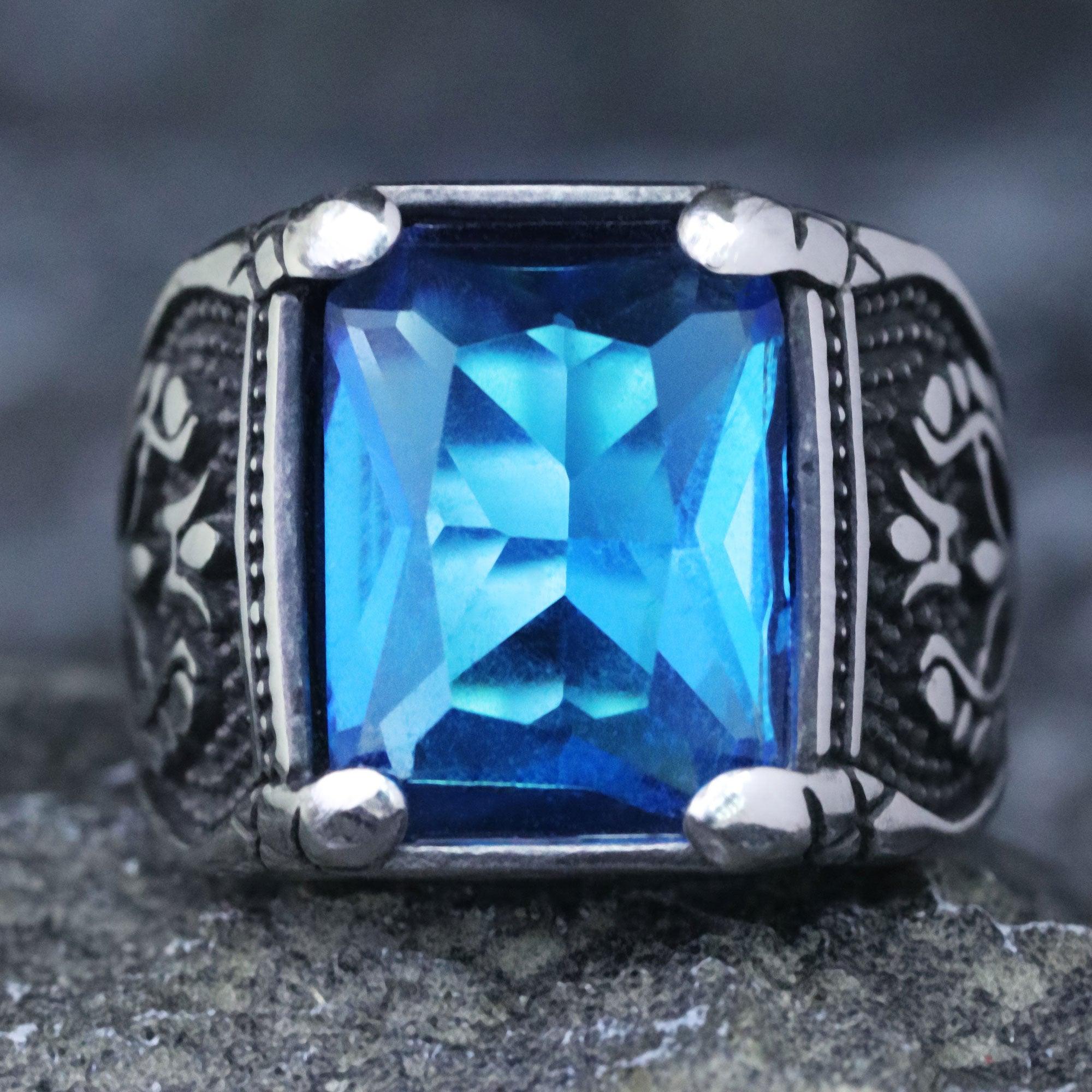 WOLFHA JEWELRY RINGS Vintage Setting Blue Gemstone Tulip Ring Blue 3