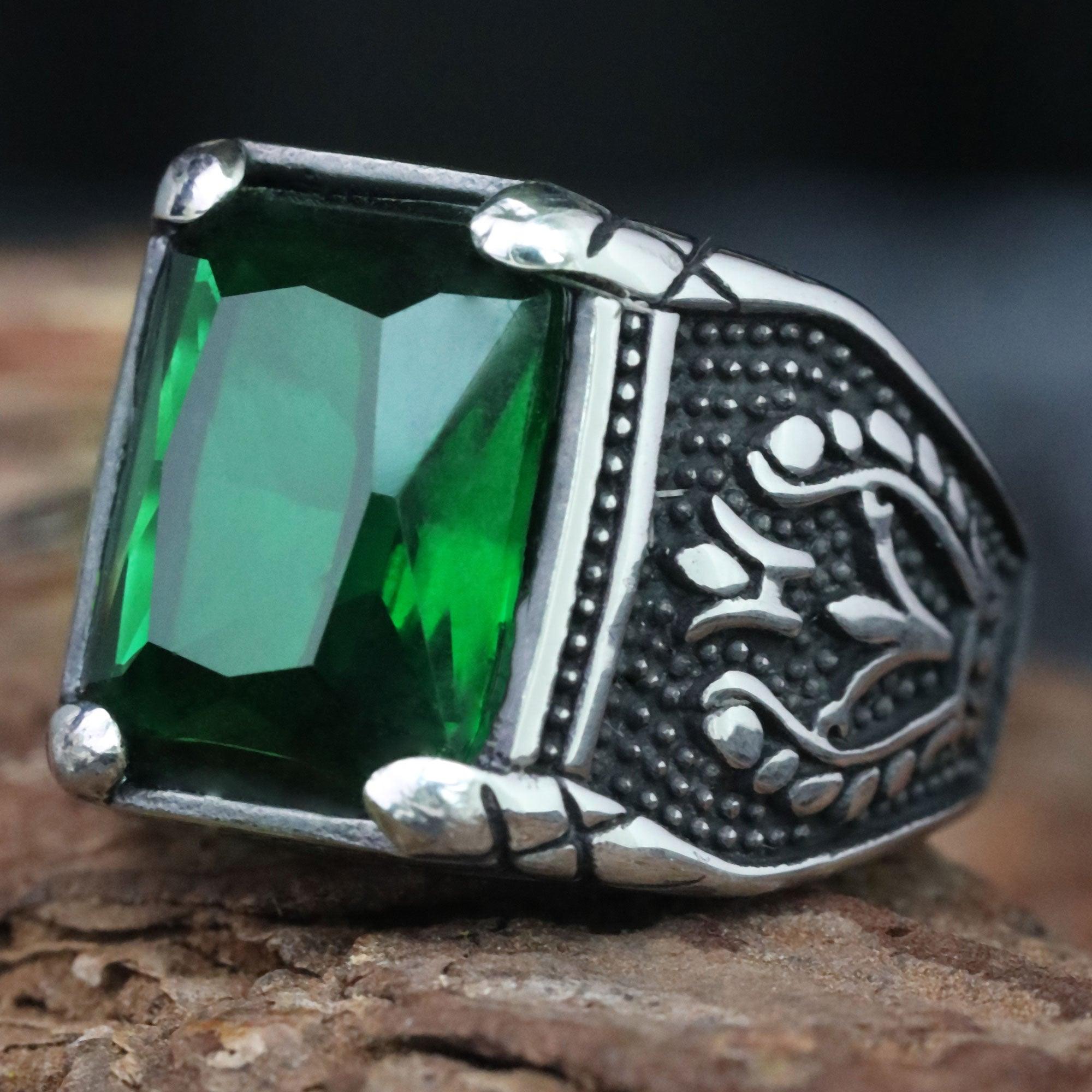 WOLFHA JEWELRY RINGS Vintage Setting Emerald Gemstone Tulip Ring 1