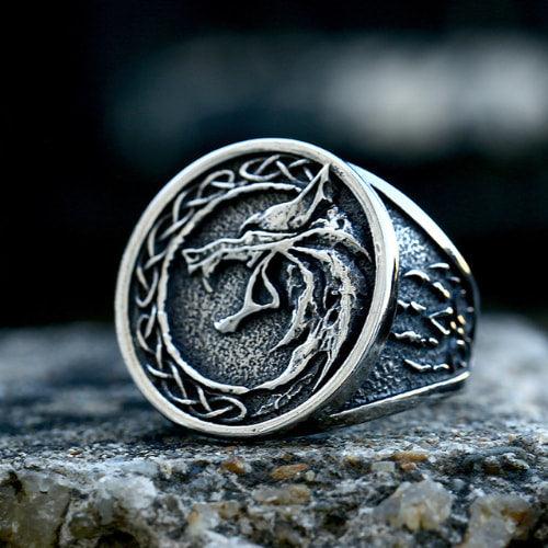 WOLFHA JEWELRY RINGS Vintage Stainless Steel Viking Wolf Ring Sliver 1