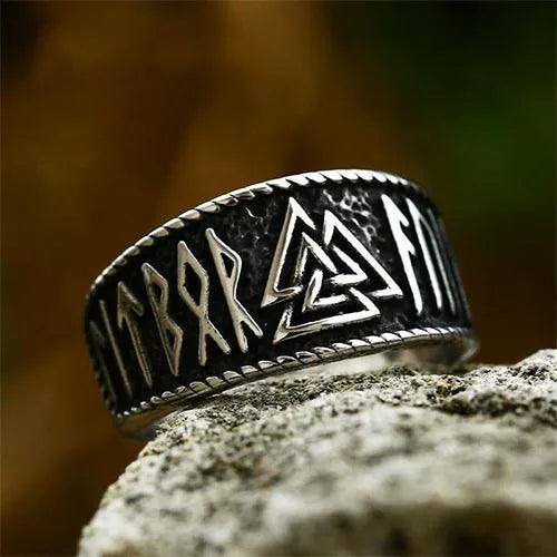 Vintage Viking Odin Runes Ring - WOLFHA