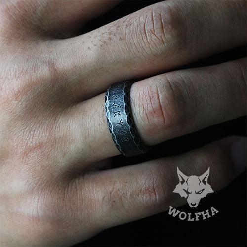 WOLFHA Vintage Viking Rune Stainless Steel Ring 8