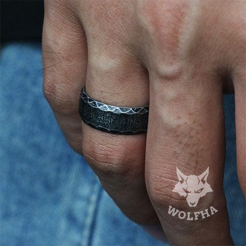 WOLFHA Vintage Viking Rune Stainless Steel Ring 9