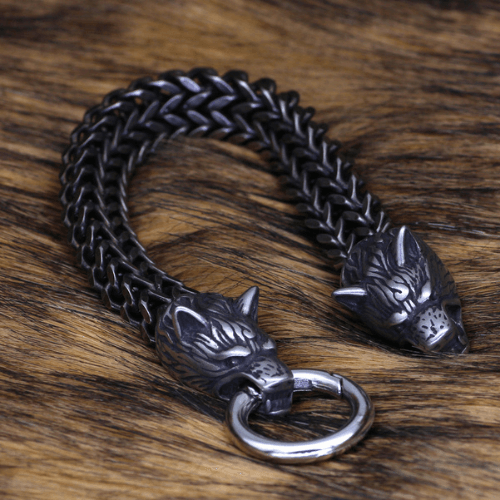 Norse Viking Wolf Bracelet For Men - Stainless Steel Mesh Chain With Opening Wolf Head