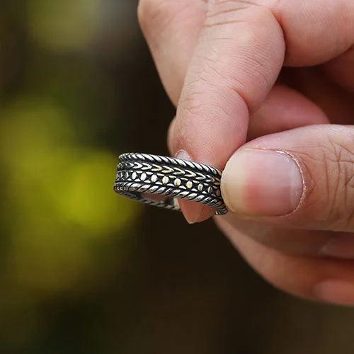 WOLFHA JEWELRY Vintage Wheat Pattern Stainless Steel Ring 8