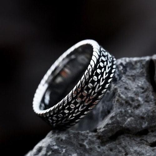WOLFHA JEWELRY Vintage Wheat Pattern Stainless Steel Ring 3