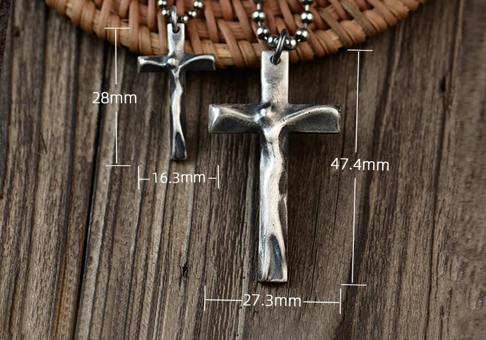 wolfha_jewelry_vintage_handmade_sterling_silver_cross_pendant_necklace