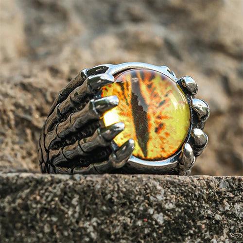 Wolfha Jewelry Yellow Evil Eye Vintage Dragon Claw Stainless Steel Ring 6
