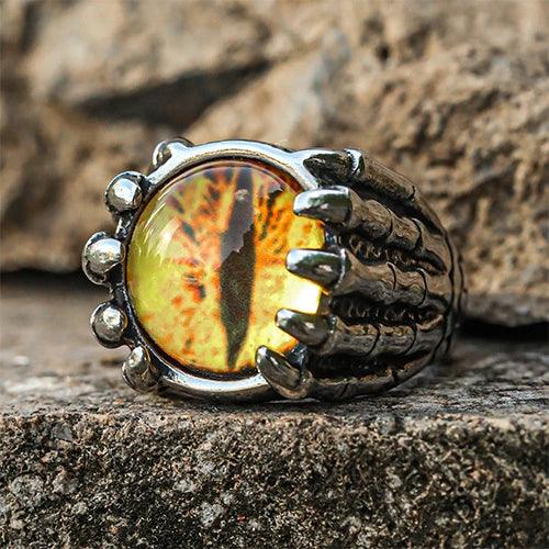 Wolfha Jewelry Yellow Evil Eye Vintage Dragon Claw Stainless Steel Ring 7
