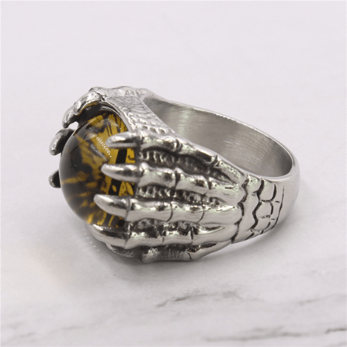 Wolfha Jewelry Yellow Evil Eye Vintage Dragon Claw Stainless Steel Ring 3
